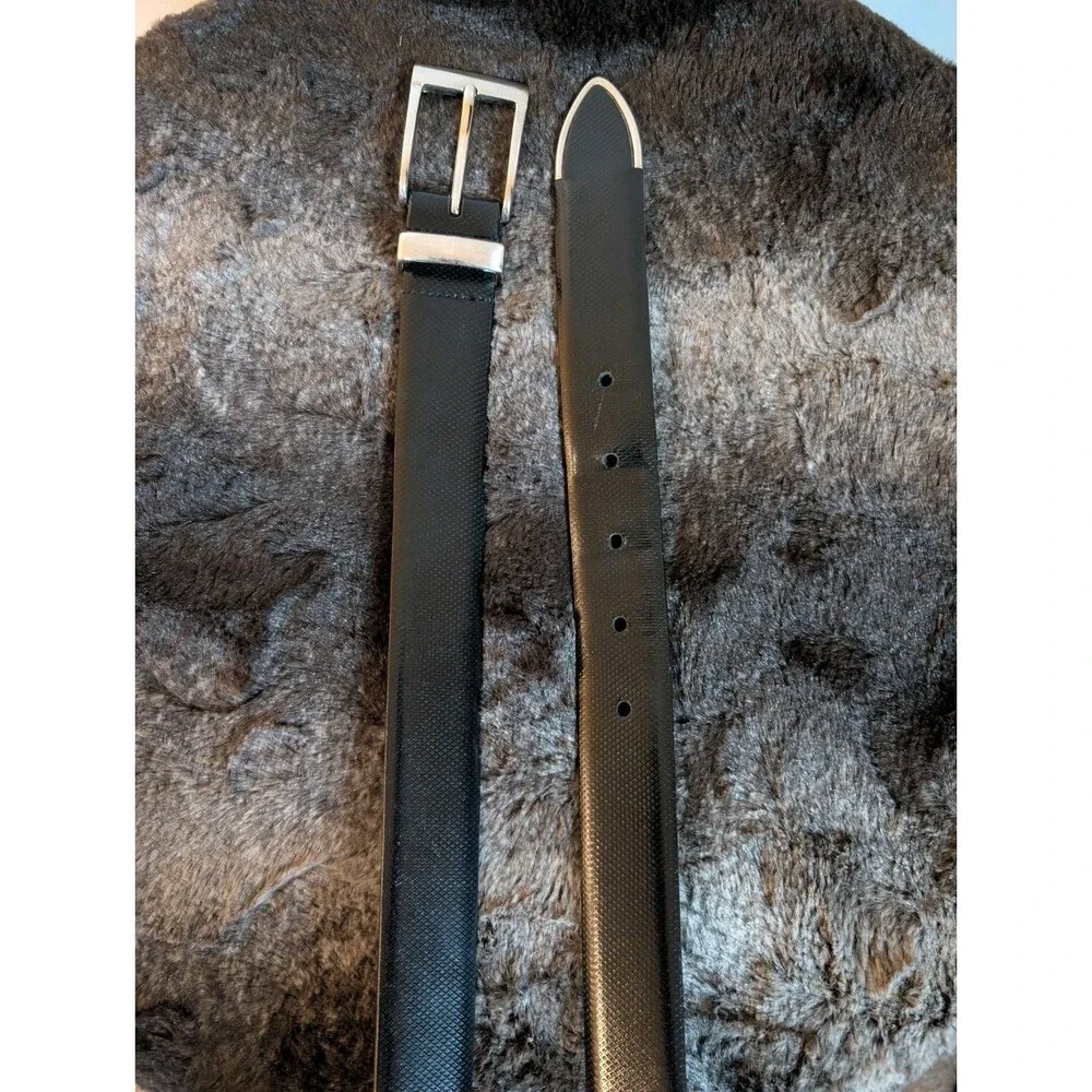 Cole Haan Leather Belt Men's 34 Black Metal Tip Western Rodeo Work Dress Office